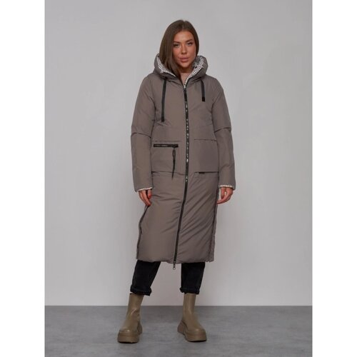 Пальто утепленное двухстороннее женское, размер 48, цвет коричневый