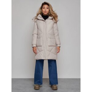 Пальто утепленное зимнее женское, размер 46, цвет светло-серый
