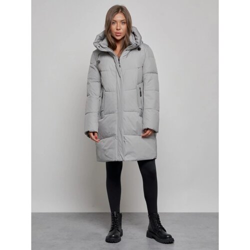 Пальто утепленное зимнее женское, размер 48, цвет серый