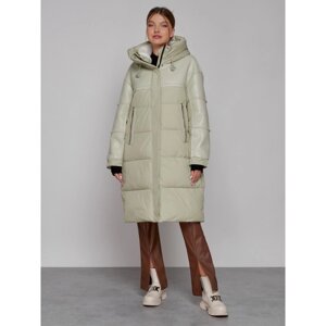 Пальто утепленное зимнее женское, размер 48, цвет светло-зелёный