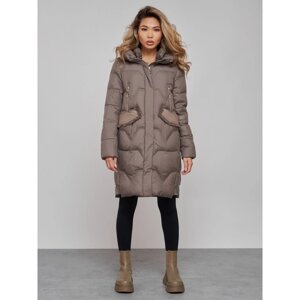 Пальто утепленное зимнее женское, размер 52, цвет коричневый