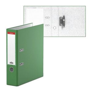 Папка-регистратор А4, 70 мм, "Бизнес", собранная, зелёная, пластиковый карман, металлический кант, картон 2 мм, вместимость 450 листов