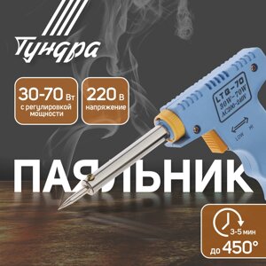 Паяльник-пистолет с регулировкой мощности ТУНДРА, 30-70Вт, 220 В