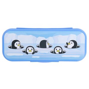 Пенал-футляр 215х90х43 СТАММ "Пингвины", пластиковый, светло-синий