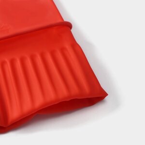 Перчатки хозяйственные латексные Доляна, размер S, длинные манжеты, 90 гр, цвет красный