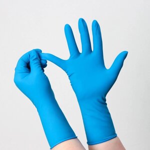Перчатки латексные неопудренные High Risk, смотровые, нестерильные, текстурированные, размер XL, 35 гр, 50 шт/уп (25 пар), цвет голубой