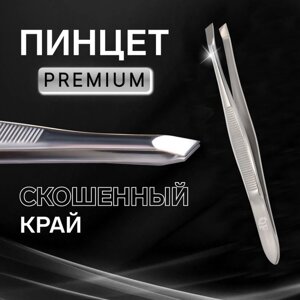 Пинцет «Premium» скошенный, узкий, 9 0,6 см, на блистере, цвет серебристый