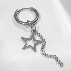 Пирсинг в ухо «Кольцо» звезда с цепью, d=15 мм, цвет серебро
