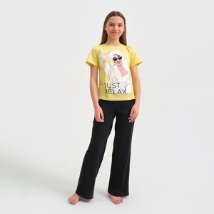 Пижама детская для девочки KAFTAN "Selfie", рост 146-152, желтый/черный