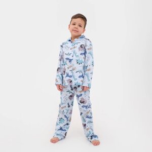 Пижама детская из фланели (рубашка, брюки) KAFTAN "Дино", размер 98-104, голубой
