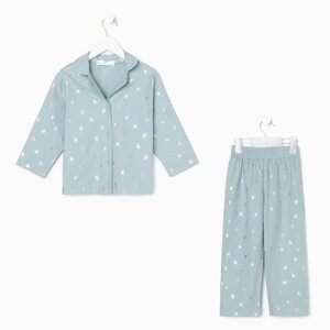 Пижама детская из фланели (рубашка, брюки) KAFTAN "Одуванчики", рост 122-128, мятный