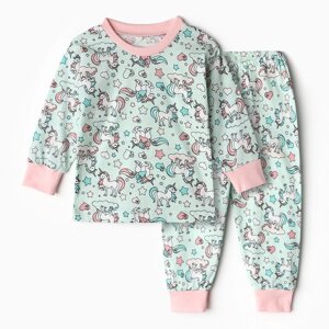 Пижама для девочек, цвет зелёный/единорог, рост 110-116 см