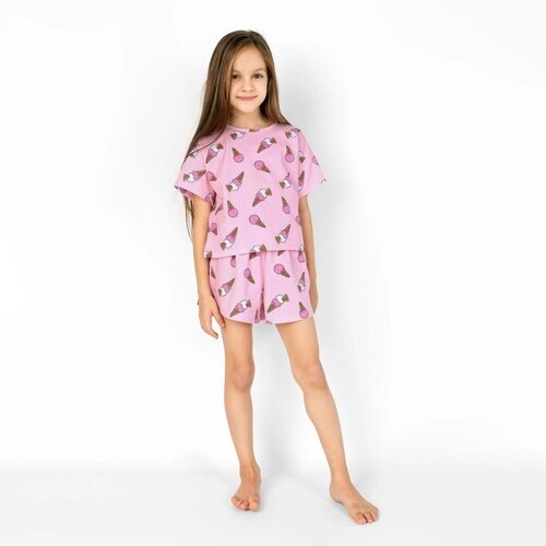 Пижама для девочки: футболка и шорты «Симпл-димпл», рост 158 см, цвет розовый