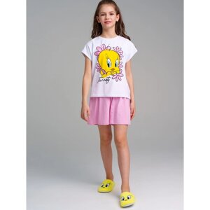 Пижама для девочки PlayToday: футболка и шорты, рост 128 см