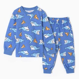 Пижама для мальчиков, цвет синий/акулы, рост 110 см