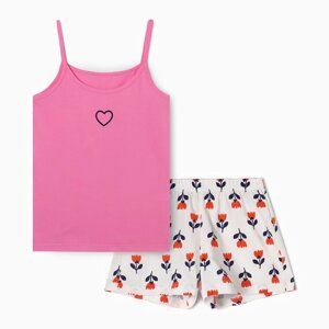 Пижама женская (майка, шорты), цвет розовый/белый, размер 44
