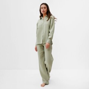 Пижама женская (рубашка и брюки) KAFTAN "Basic" размер 44-46, цвет зелёный