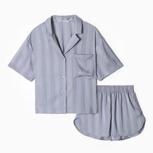 Пижама женская (рубашка и шорты) KAFTAN SILK "Полоска" р. 48-50, голубой