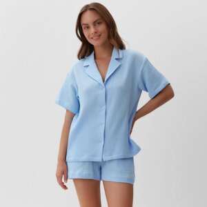 Пижама женская (рубашка, шорты) KAFTAN Basic размер 40-42, голубая