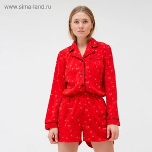 Пижама женская (рубашка, шорты) MINAKU: Light touch, размер 42, красная