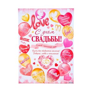 Плакат "С Днём Свадьбы! Самой красивой паре! шары, 44,5 х 60 см
