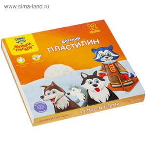 Пластилин 12 цветов 180 г, Мульти-пульти "Енот на Аляске", со стеком, картонная упаковка