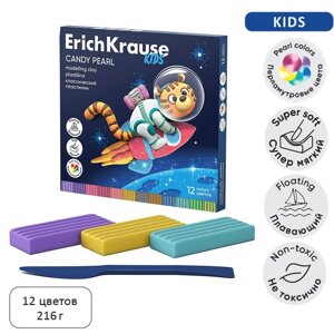 Пластилин 12 цветов 216 г ErichKrause "Kids Space Animals Candy Pearl", плавающий, перламутровый, со стеком