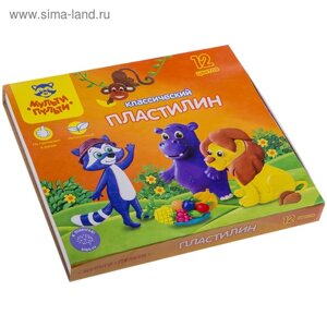 Пластилин 12 цветов "Мульти-пульти", "Приключения Енота", стек, картонная упаковка, 240 г