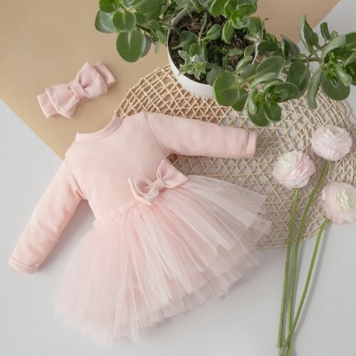 Платье-боди для девочки KinDerLitto «Трио», с повязкой на голову, рост 68-74 см, цвет светло-розовый