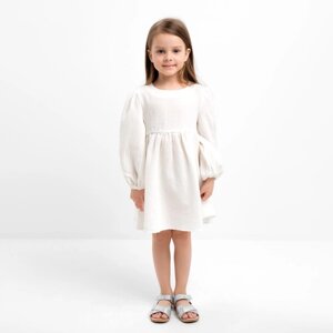 Платье детское с длинным рукавом KAFTAN "Муслин", размер 28 (86 -92 см) цвет белый