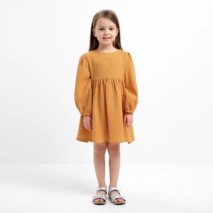 Платье детское с длинным рукавом KAFTAN "Муслин", размер 28 (86 -92 см) цвет горчичный