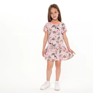 Платье для девочки, цвет розовый/цветы, рост 128 см