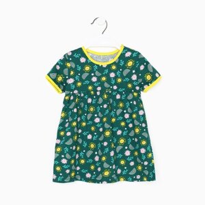 Платье для девочки, цвет зелёный/цветы, рост 86см