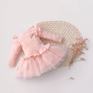Платье для девочки KinDerLitto «Новая нежность», с длинным рукавом, рост 74-80 см, цвет светло-розовый