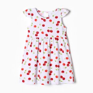 Платье для девочки "Вишни", цвет белый, рост 110-116