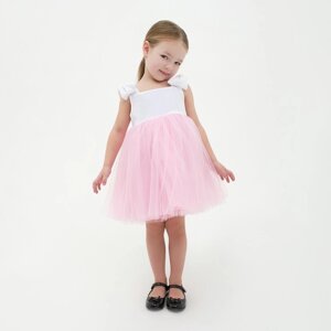 Платье нарядное детское KAFTAN, р. 34 (122-128 см), белый/розовый