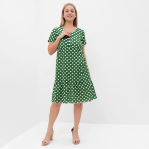 Платье женское в горох, цвет зелёный, размер 52