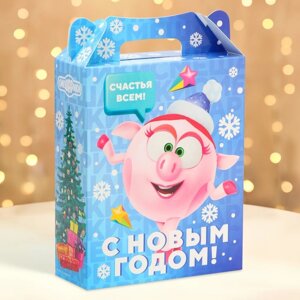 Подарочная коробка Новогодняя ПОДАРОК ХРОМ "Смешарики" лицензия 17 х 6,8 х 20,8 см (4 см).