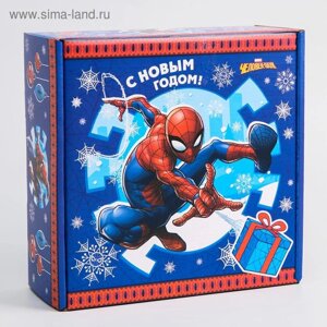 Подарочная коробка "Новый год" 24.5х24.5х9.5 см, Человек-паук