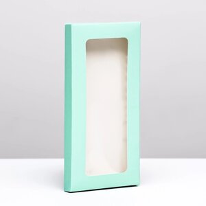 Подарочная коробка под плитку шоколада, с окном , зеленая (мятная), 17 х 8 х 1,4 см