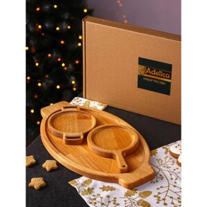 Подарочный набор деревянной посуды Adelica «Кухни мира», доски для подачи 3 шт: 4325 см, 2114 см, 1814 см, берёза