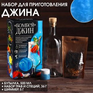 Подарочный набор для приготовления алкоголя «Джин бомбей», набор трав и специй, бутылка, шиммер