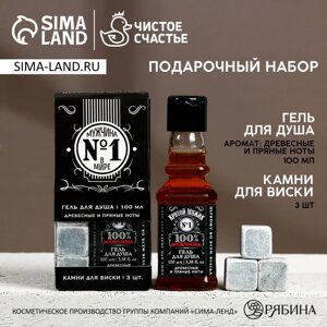 Подарочный набор косметики «Мужчина №1», гель для душа во флаконе виски 100 мл и камни для виски 3 шт, аромат древесный с пряными нотами, Новый Год