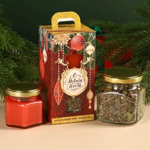 Подарочный набор «Новый год: Ярких моментов»травяной чай 25 г., крем-мёд с малиной 120 г.