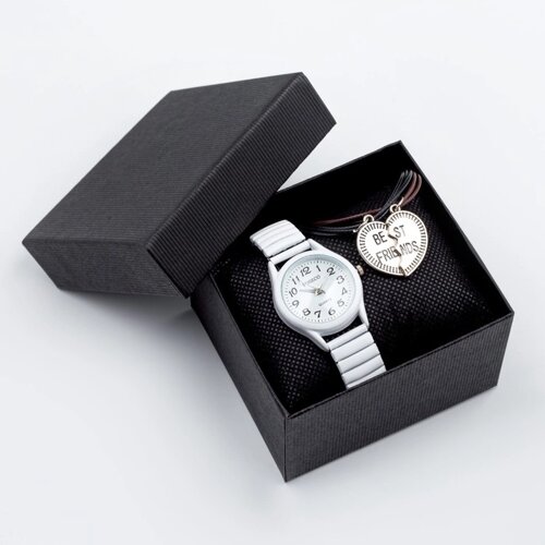 Подарочный набор унисекс Voseco 2 в 1: наручные часы и браслет, d-4 см