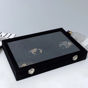 Подставка для украшений «Шкатулка» 12 ячеек, стеклянная крышка, 35244,5 см, цвет чёрный