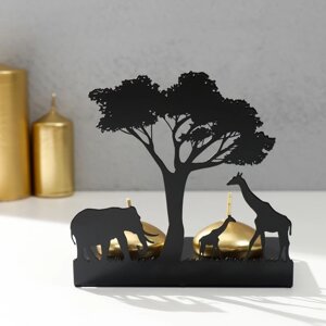 Подсвечник металл на 2 свечи "Жирафы Африки" чёрный 15,2х15х6,8 см