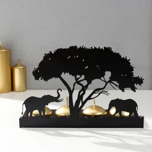 Подсвечник металл на 4 свечи "Слоны Африки" чёрный 13,2х20х6,8 см