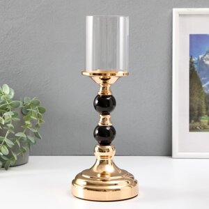 Подсвечник металл, стекло на 1 свечу "Чёрные шарики" чёрный с золотом 30х10х10 см