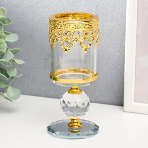 Подсвечник стекло на 1 свечу "Шар кристалл и золотые узоры" 16х6,3х6,3 см